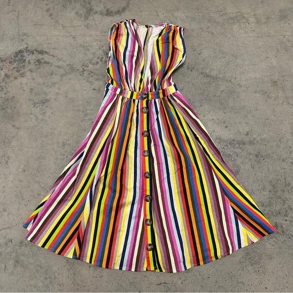 LPA by Revolve Shirred rainbow striped shirt dress button up skirt XXS - Picture 2 of 8